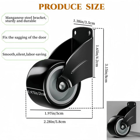 2 Pcs Gate Caster Wheels Replacement Anti Friction Gate Caster Anti Sag Door Bottom Support Wheels 2 Inch Silent