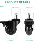 2 Inch Office Chair Caster Wheels With Brakes Heavy Duty Set Of 5 Replacement Universal Rolling Chair Wheels for hardwood floors and carpet showing measurements.