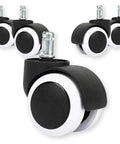 2 Inch Universal Office Chair Wheels Set Of 5 Heavy Duty Rubber Casters White No Noise Polyurethane Replacement For Standard Size Chairs