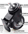 Close-up of a 2 Inch Swivel Caster Wheels Set Of 12 With M8 Threaded Stem 15mm showing steel, ball bearings, and brake system.