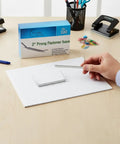 Premium 500 Pack 2 Inch Capacity Metal Prong Paper Fastener Bases With Two And Three Quarter Inch Bases For File Folders And Clip Accessories, Heavy Duty Corrosion Resistant Steel, Pack Of Five Boxes Each Containing One Hundred Bases By OLYMPX on desk.