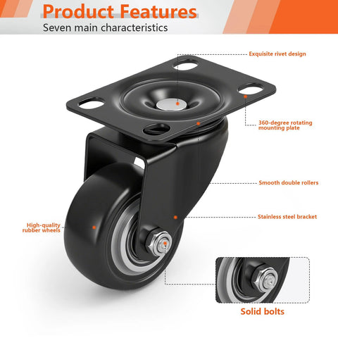 2 Inch PU Swivel Caster Wheels Set Of 4 For Carts, Workbenches, And Furniture Heavy Duty Plate Casters with ball bearings