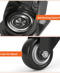 Close-up of 2 Inch PU Swivel Caster Wheels Set Of 4 For Carts, Workbenches, And Furniture Heavy Duty Plate Casters showing ball bearing plate and dual axle wheel.
