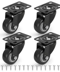 2 Inch PU Swivel Caster Wheels Set Of 4 for carts, workbenches; black plate casters with ball bearings and screws included.