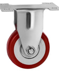 Close-up of 12 Pack 2 Inch Rigid Caster Wheels with red polyurethane tires and top plate mounting featuring non swivel fixed design.