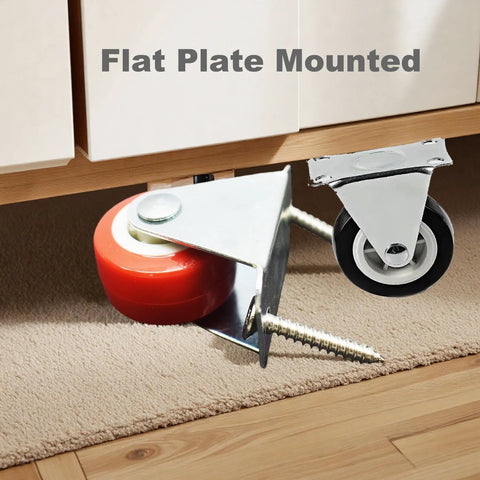 2 Inch Rigid Plate Caster Wheels No Swivel For Furniture And Workbenches, Hard Rubber Wheels, 6 Pack With 24 Screws Included