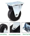 Heavy Duty 2 Inch Rubber Caster Wheels for Furniture, Rigid Fixed Casters with Non Swivel Top Plate, Durable Polyurethane Rubber