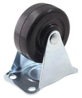 Heavy Duty 2 Inch Rubber Caster Wheels For Furniture, Rigid Fixed Casters With Non Swivel Top Plate, side view of single wheel
