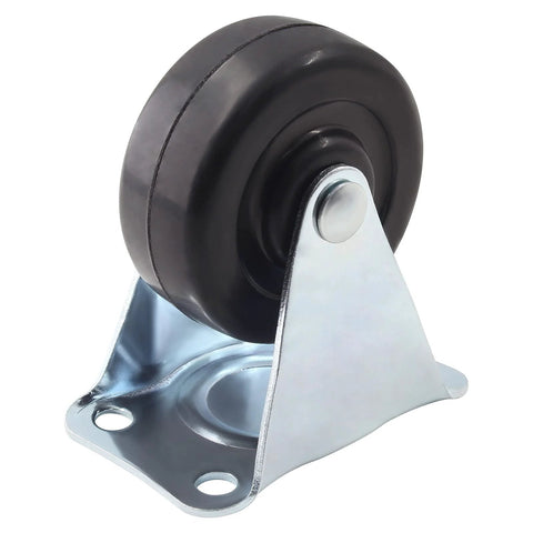 Heavy Duty 2 Inch Rubber Caster Wheels For Furniture, Rigid Fixed Casters With Non Swivel Top Plate, side view of single wheel