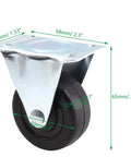 Heavy Duty 2 Inch Rubber Caster Wheels For Furniture with Rigid Fixed Non Swivel Top Plate, side view showing dimensions.
