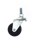 Side view of a single 4 Pack Swivel Stem Casters With 2 Inch Rubber Wheels, Three Eighths Inch Threaded Stem, Heavy Duty Black Casters.
