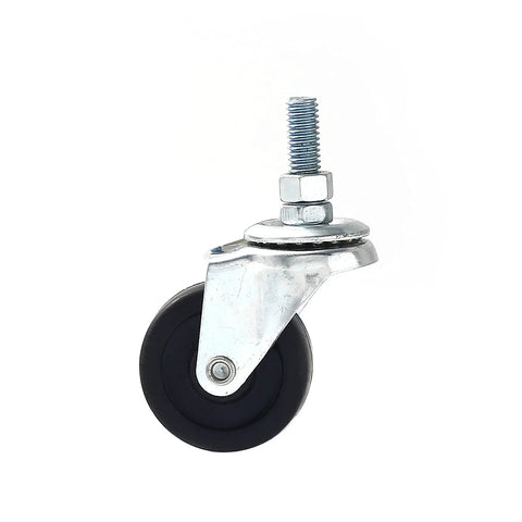 Side view of a single 4 Pack Swivel Stem Casters With 2 Inch Rubber Wheels, Three Eighths Inch Threaded Stem, Heavy Duty Black Casters.