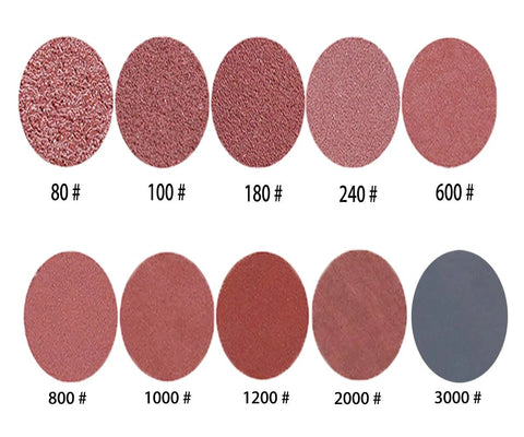 Selection of grits from the 2 Inch Sanding Discs Set 80 To 3000 Grit With One Quarter Inch Shank Backing Pad