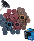 46 Piece Two Inch Roll Lock Quick Change Sanding Discs With One Quarter Inch Holder for Die Grinder surface conditioning fine medium coarse grits