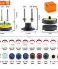 2 Inch Sanding Discs Variety Kit For Drill, Grinder And Rotary Tools With 1/8 And 1/4 Inch Shank Backer Plate shown with grit range P36 to P3000