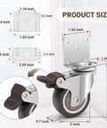2 Inch Side Mount Casters Set of 4 L Shaped Silent Rubber Swivel Wheels with Brakes 600 Lbs Load Capacity Locking Castors dimensions