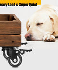 2 inch heavy duty caster wheels set of 4 rated 600 lb total silent swivel casters with locking brakes under wooden cart next to dog