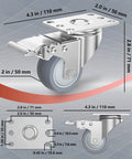 2 Inch Heavy Duty Stainless Steel Caster Wheels With Brake Swivel Set Of 4, 1000 Lbs Total Load, Quiet Non Marking TPR Wheels