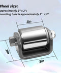 2 Pcs Steel Micro Rollers, trailer roller with dimensions, 2 inches wheel and 3 inches mount; heavy duty steel for RV trailers