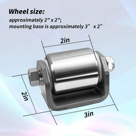 2 Pcs Steel Micro Rollers, trailer roller with dimensions, 2 inches wheel and 3 inches mount; heavy duty steel for RV trailers