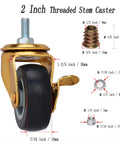 Diagram showing 2 Inch Stem Caster Wheels With Brake For Workbenches And Trolleys, 6 Mm Screw Diameter, 15 Mm Thread Length, M6 1.0 Metric