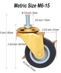2 Inch Stem Caster Wheels With Brake For Workbenches And Trolleys, 6 Mm Screw Diameter, front view showing dimensions