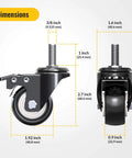 Dimensions of 2 Inch Stem Caster Wheels Total Locking Heavy Duty Swivel Castors with 3/8 Inch 16 x 1 Threaded Stem and PVC Wheels