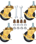 Set of 4 heavy duty 2 inch stem caster wheels with brake for workbenches and trolleys, includes tools and accessories