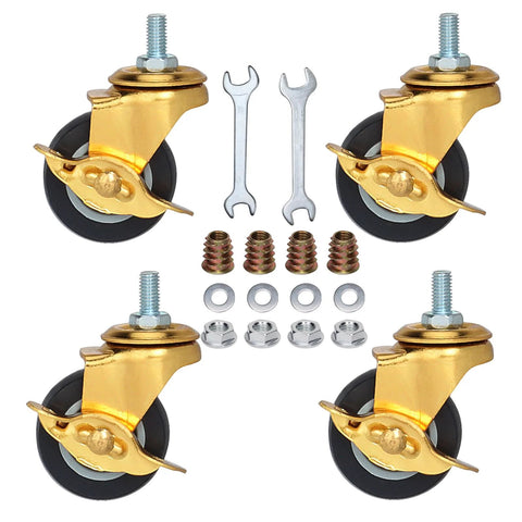 Set of 4 heavy duty 2 inch stem caster wheels with brake for workbenches and trolleys, includes tools and accessories