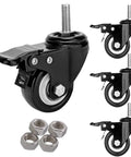2 Inch Stem Caster Set Of 4 Threaded M10 25 mm Stems Quiet Brakes Industrial Polyurethane Wheels For Wire Shelving Units Carts And Furniture Smooth Rolling With Shock Absorption And Long Lasting Durability
