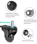 2 Inch Swivel Caster Set With 3/8-16UNC Threaded Stem For Hardwood Tile And Carpet Floors, polyurethane wheel, ball bearings