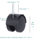 2 Inch Swivel Stem Caster Wheels With Brakes For Shelving And Furniture Replacement Durable Polypropylene Casters
