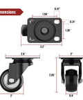 Diagram with dimensions of 2 Inch Swivel Caster Wheels Heavy Duty 600 Lbs Capacity Pack of 4 Silent Polyurethane Non Marking Replacement Casters