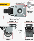 Dimensions of 2 Inch Swivel Caster Wheels Set of 4 Heavy Duty Twin Wheel Casters with Total Lock Design TPR No Noise Wheels for Furniture