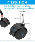 4pcs 2 Inch Swivel Caster Wheels with M8 Grip Neck Stem and Brake dimensions and installation details