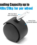 Close-up view of 4pcs 2 Inch Swivel Caster Wheel with M8 Grip Neck Stem, heavy duty black nylon material, 44lbs capacity.