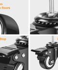 2 Inch Swivel Stem Wheels One Quarter Twenty Threaded Stem Caster Imperial Threaded Stem Mute No Noise Premium PU Wheel With Brake For Furniture And Industry Set Of 4 Durable Quiet Floor Friendly Rollers Close-up