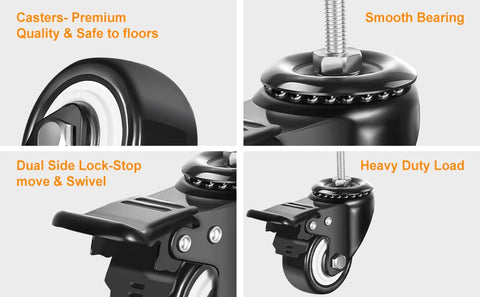 2 Inch Swivel Stem Wheels One Quarter Twenty Threaded Stem Caster Imperial Threaded Stem Mute No Noise Premium PU Wheel With Brake For Furniture And Industry Set Of 4 Durable Quiet Floor Friendly Rollers Close-up