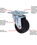 24 Pack 2 Inch Swivel Casters With Rubber Wheels For Furniture Trolleys And Industrial Use, showing caster with steel frame and rubber wheel.