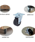 24 Pack 2 Inch Swivel Casters With Rubber Wheels For Furniture Trolleys And Industrial Use, shown on furniture and boxes