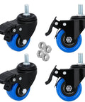 Set of 4 heavy duty 2-inch blue stem caster wheels with 1/2-13 threaded stem and dual locking brakes, 600 lb capacity for carts and furniture.