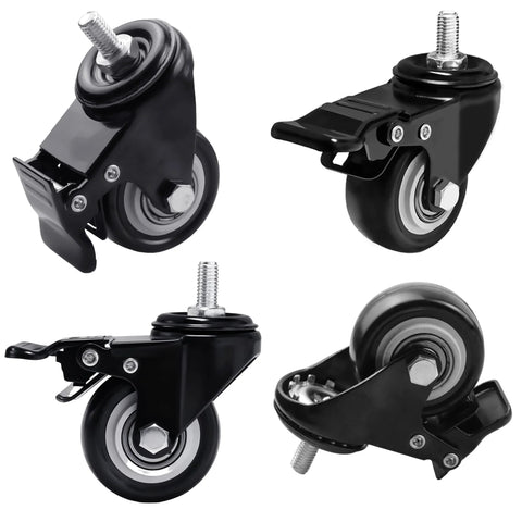 2 Inch Swivel Caster Wheels Set Of 12 With M8 Threaded Stem 15mm For Cart Desk Furniture showing close-up of polyurethane rubber wheels