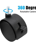 Close-up of 4pcs 2 Inch Swivel Caster Wheel with M6 Threaded Stem and Brake, showing black nylon wheel and 360-degree rotation sign.