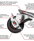 24 Pack 2 Inch Swivel Caster Wheels with Side Brake, Hard Rubber Wheels with Top Plate and Double Ball Bearings close-up view.