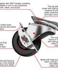 Close-up of 24 Pack 2 Inch Swivel Caster Wheels with Brake, Hard Rubber Wheels with Top Plate Bearing showing side brake lock and sturdy design.