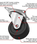 24 Pack 2 Inch Swivel Caster Wheels with Brake, Hard Rubber Wheels with Top Plate Bearing, Non Marking Quiet Rolling Casters detail view.