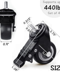 2 Inch Swivel Caster Wheels Set Of 12 With M8 Threaded Stem 15mm For Cart Desk Furniture shown with size dimensions and weight support