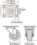 Diagram of 24 Pack 2 Inch Swivel Caster Wheels with Brake, showing dimensions and structure for furniture carts and cabinets.