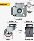 Dimensions diagram of 2 Inch Swivel Caster Wheels Set of 4 Heavy Duty Twin Wheel Casters with Total Lock Design TPR No Noise Wheels