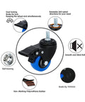 2-Inch Stem Caster Wheels Set Of 4 With 1/2-13 Threaded Stem, Heavy Duty Swivel Casters Featuring Dual Locking Brakes